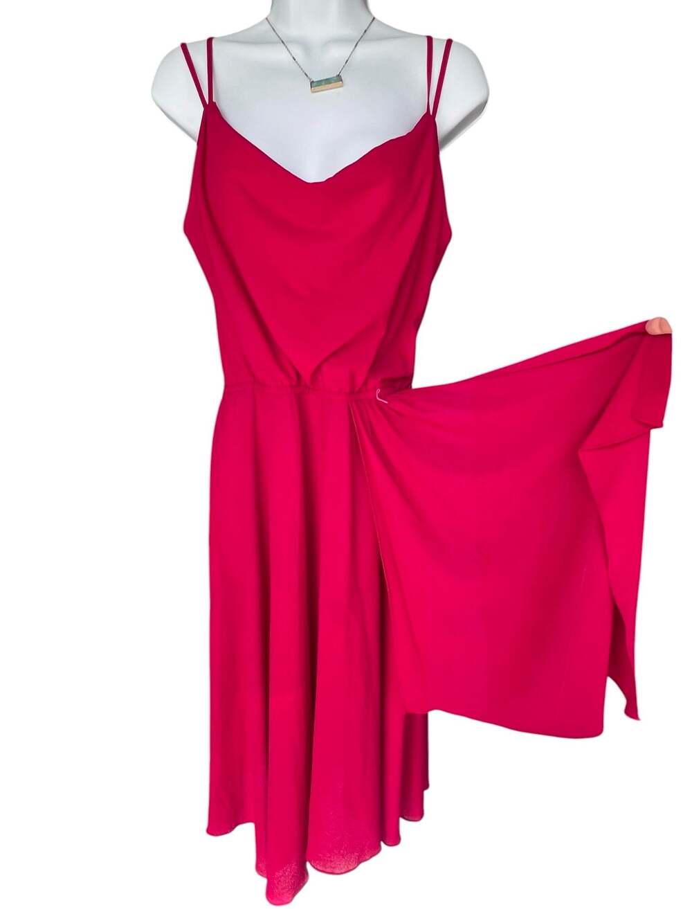 Vintage Mary Martin for Rainbow of California Hot Pink Cowl Neck Midi Dress - Picture 2 of 8
